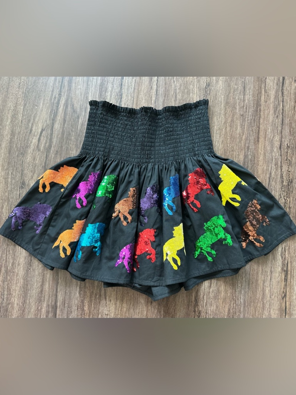 Queen of Sparkles Black Multicolor Sequin Horse Shorts. Size M